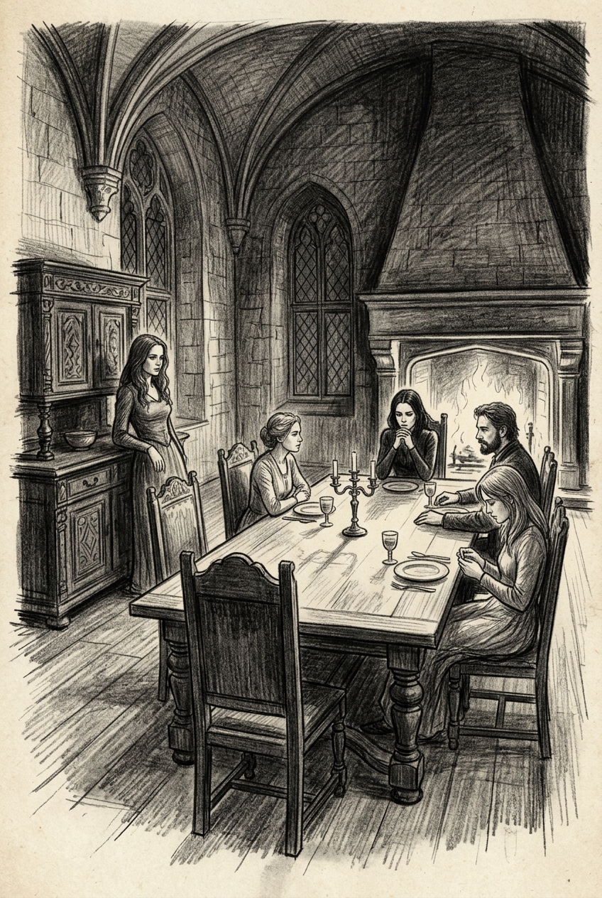 The Founders' Supper: Inanna at the threshold of the study in gold silk