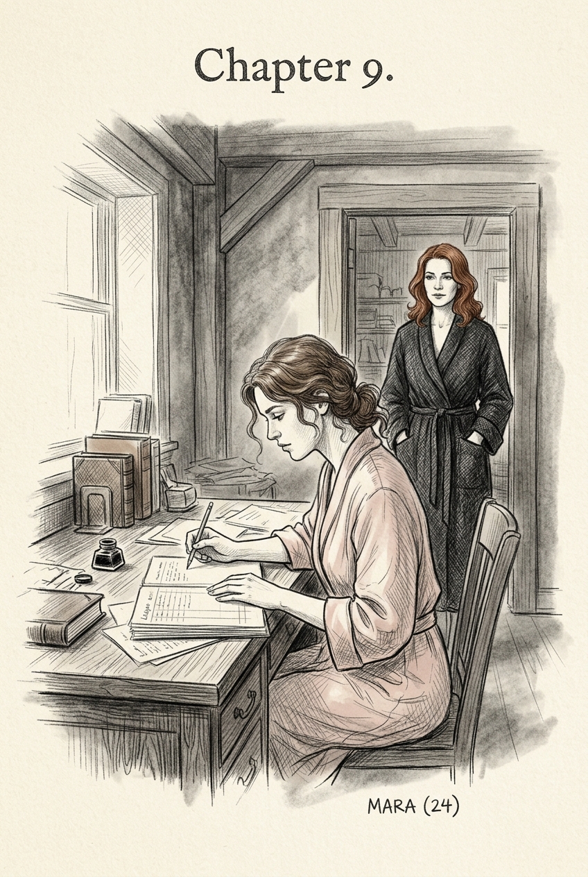 The Manor Desk: low amber sconces and the founders' table